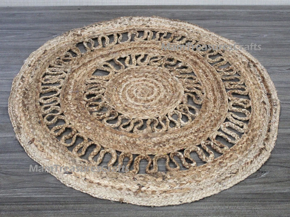Colorful Braided Rug Bohemian Décor Indian Handmade Braided Chindi Jute Rug - Image 4 of 4