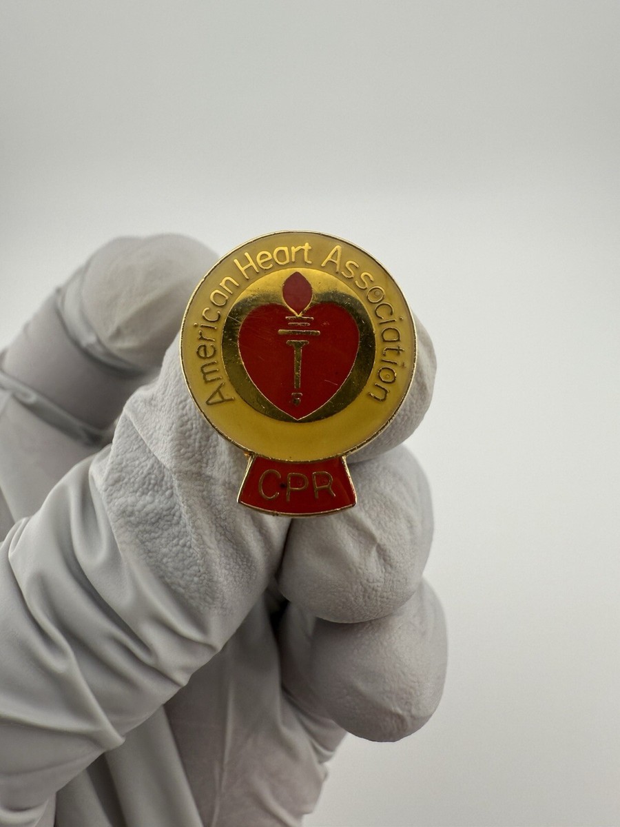★aha★ Vintage American Heart Association CPR Red Heart & Torch Gold Tone