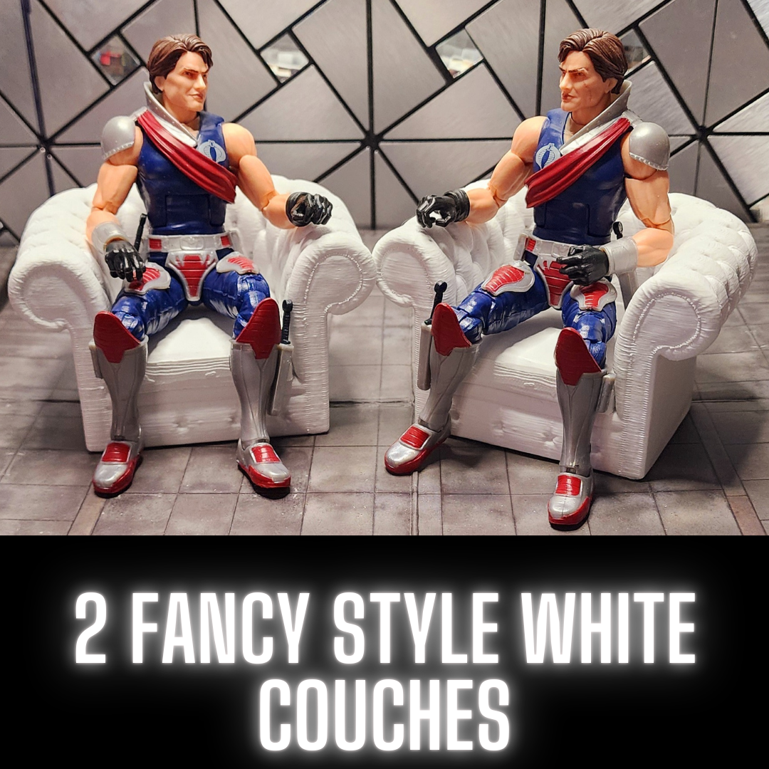 2 FANCY WHITE COUCHES For 1:12 Scale Figures, Custom, Marvel Legends Gi Joe