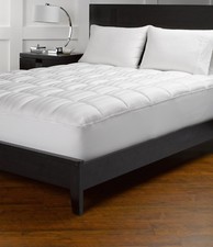 Olympic Queen Size White Striped Mattress Pad Egyptian Cotton 8 Inch Deep Pocket