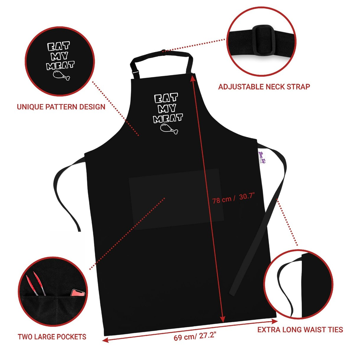 Funny Apron For Cooking & BBQ - Adjustable Waterproof Polyester Apron With Long Ties For Men & Women, Unique Pattern, Kitchen Gift - View #4