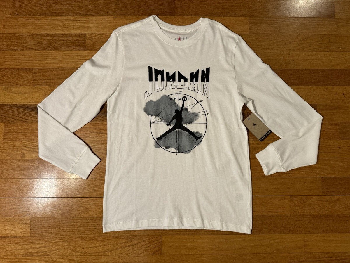 New M Nike Air Jordan Sport Vitruvian Man Long Sleeve Shirt White