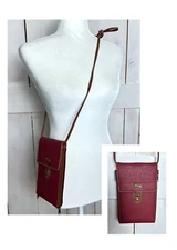 Vintage Esprit Small Red & Tan Leather Crossbody Wallet Shoulder Purse Y2K