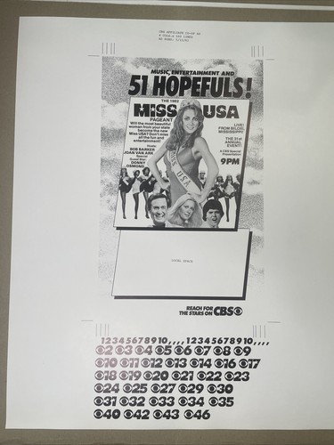 1982 Newspaper Ad Slick  CBS TV - THE 1982 MISS USA PAGEANT - Bob Barker 23 X 17 - Picture 3 of 6