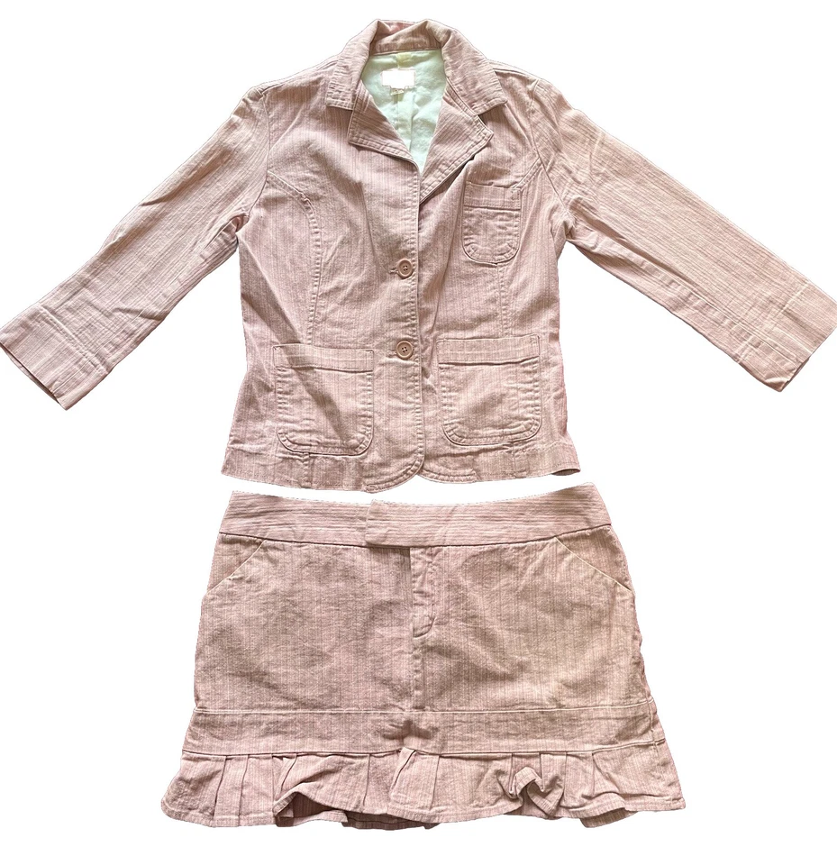 Mossimo Women's Junior Pink Striped 3/4 Sleeve Lined Blazer & Skirt Suit Sz: 11 - Image 2 of 4