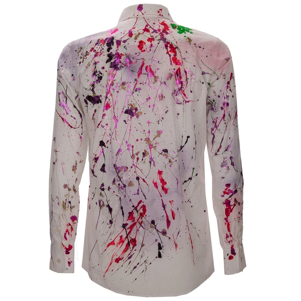 Camisa de algodón pintada a mano con salpicaduras de color púrpura blanco rosa 13319 DOLCE & GABBANA Foto 2 de 4