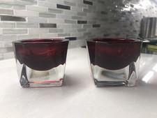 Vintage Heavy Art Glass RED Candle Holders SE...