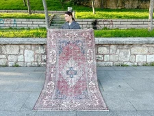 TRIBAL VINTAGE BOHO HAND KNOTTED RUG OUSHAK WOOL HANDMADE TURKISH SCATTER RUG