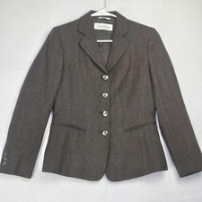 Max Mara White Label Italy 100 Lana Wool Brown Herringbone Blazer Size 6 See