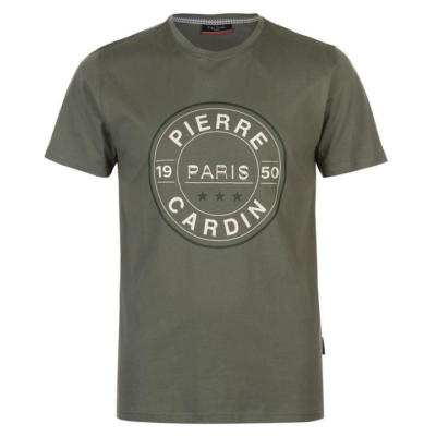 PIERRE CARDIN PRINT T-SHIRT OLIVE NEU/NEW RETRO VINTAGE GOLF SPORT PARIS TEE TOP