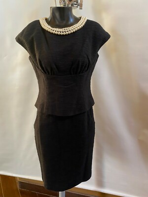 DONNA RICCO FAUX PEARL EMBELLISHED NECK PEPLUM SHEATH DRESS sz 4