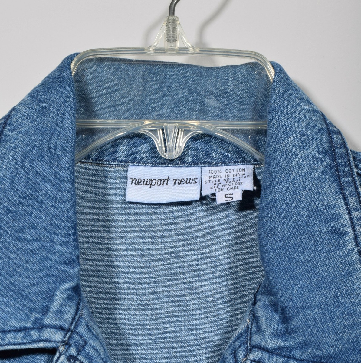 Newport News 100% Cotton Blue Denim Ruffle Button Up Cropped Jean Jacket Sz  S