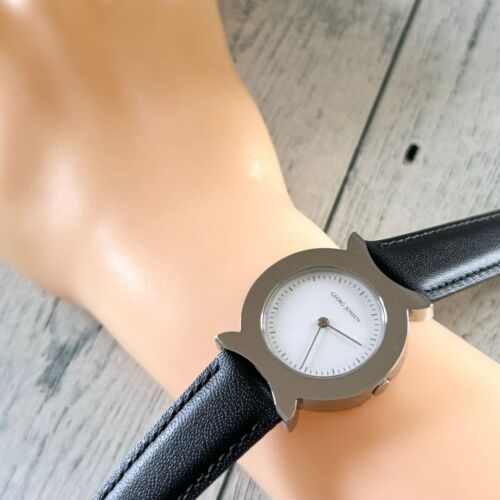 Georg Jensen Watch Alpha #369 Wristwatch Black Leather Band Quartz Analog - Picture 4 of 4