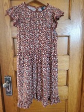 Womens Wild Fable Brown Floral Short Flutter Sleeve Boho Trapeze Dress S