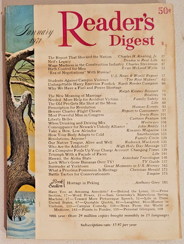 Back Issue of Reader’s Digest January 1971, in good condition