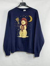 VTG 90s Delta Fifty Fifty Snowman Winter Holiday Crewneck Sweatshirt XL Blue