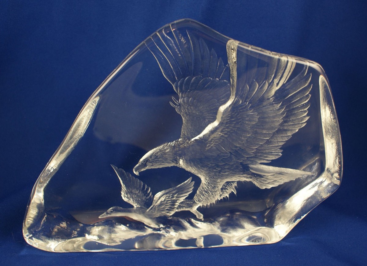 工芸品 MATS JONASSON SWEDEN LEAD CRYSTAL EAGLE Rare Mats Johnson Swedish Full Lead Crystal Bald Eagle