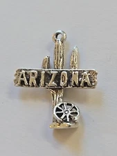 Sterling Silver ~ Arizona Cactus Charm ~ WAGON Wheel & Sign ~ VINTAGE