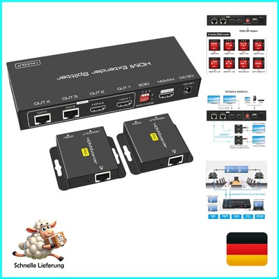 VEDINDUST HDMI Splitter Extender 1 in 2 Out 50m 165ft, über Cat5e / 6/7 Ether...