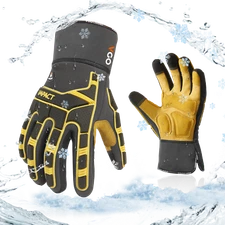 Vgo 1Pair 32°F Lined Winter Waterproof Pig Leather Work Gloves (PA7756FLWP-GRA)