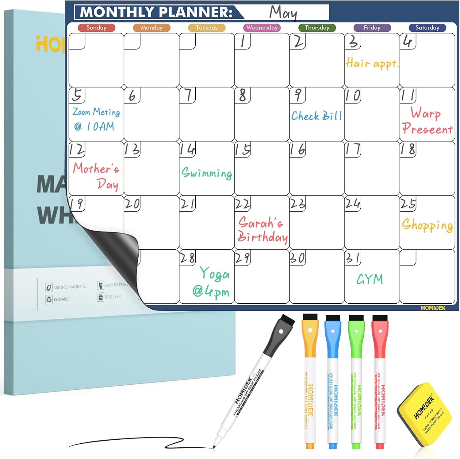 Magnetic Dry Erase Calendar for Refrigerator - Fridge Whiteboard Calendar Magnet