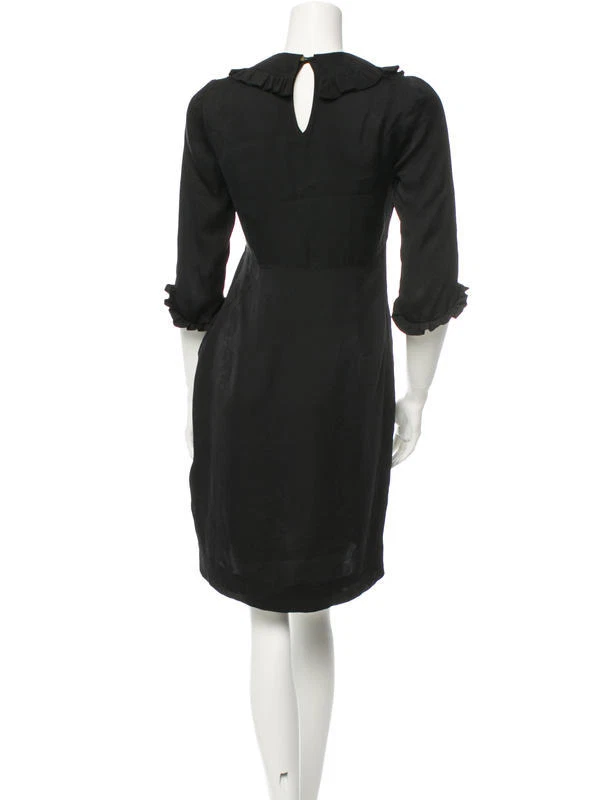 MAYLE talla 6 M VESTIDO BABERO CON VOLANTES NEGRO FLORAL TONAL SEDA DETALLES LATÓN ENVEJECIDO Foto 4 de 4