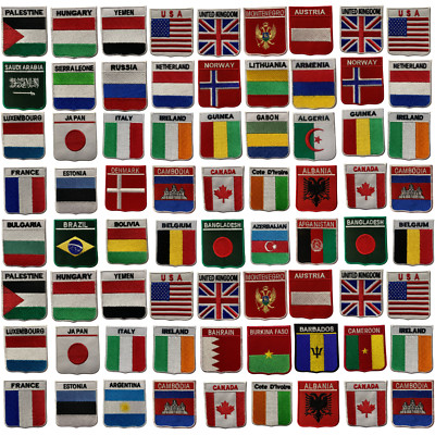 Internationales Länderschild Flagge mit Namen Bügelbild Patch gestickt Abzeichen A-Z