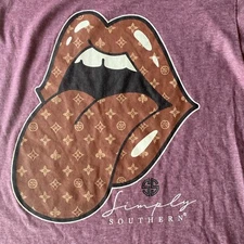 Simply Southern The Rolling Stones Maroon Short Sleeve Shirt Size M Lips