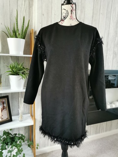 ZARA Black Jumper dress With Faux Fur 