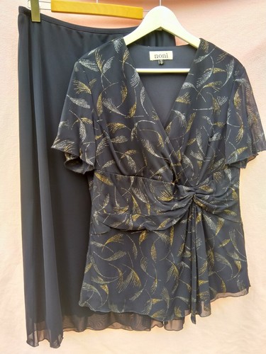 Skirt Set Glitter Pattern Sheer Navy 