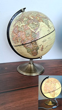 MAPPAMONDO + LUCE LED H 29 cm. BASE METALLO STILE VINTAGE SFERA ø 20 IDEA REGALO