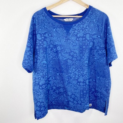 Alpine Design Bandana Print Blue French Terry Short Sleeve Tee Womens Large