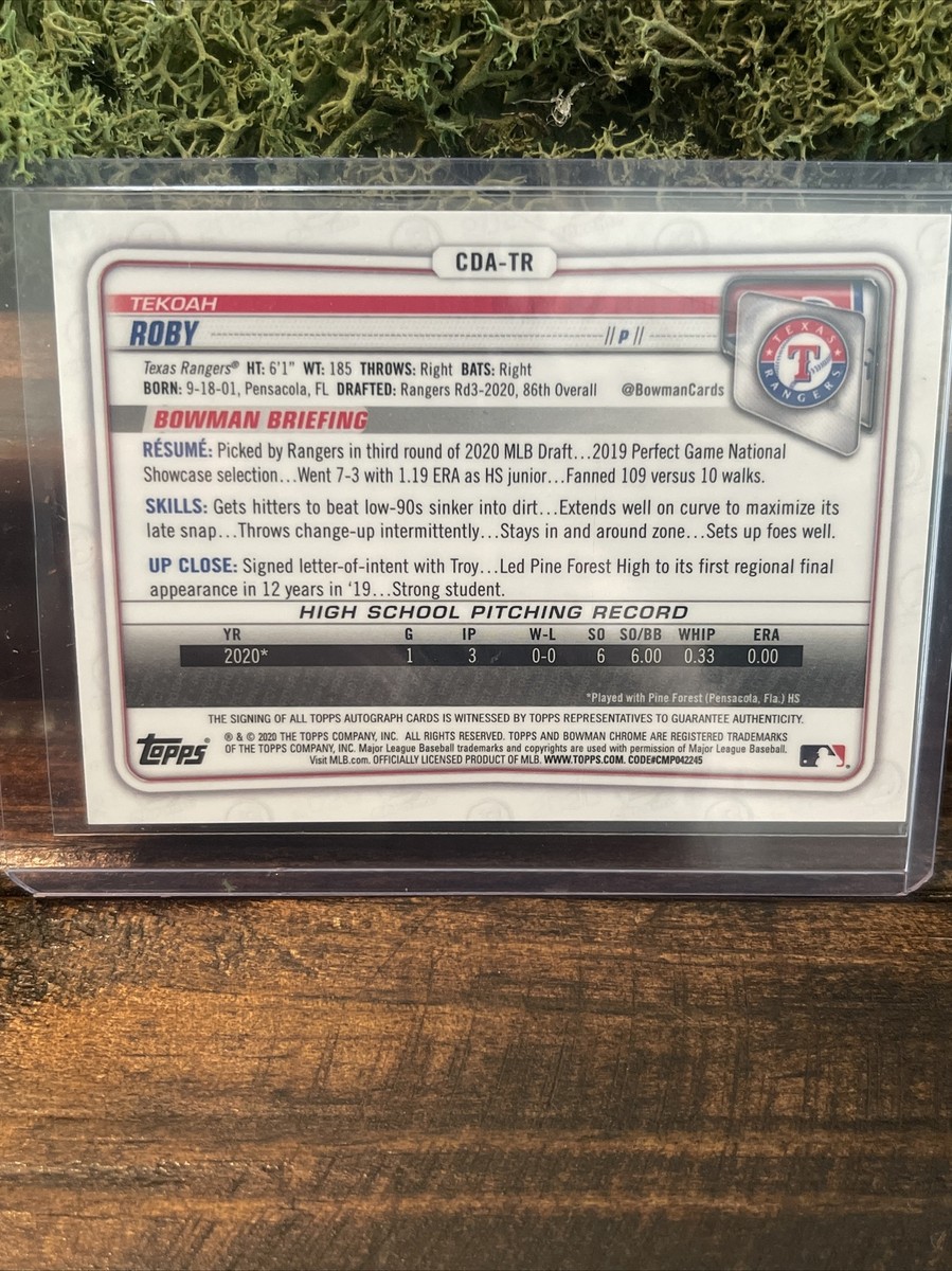 TEKOAH ROBY 2020 Very Rare BLACK REFRACTOR 1st Bowman Chrome 69/75