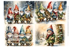 Christmas Gnome Quads | A4 Rice Paper | Paper for Decoupage | Decoupage Central