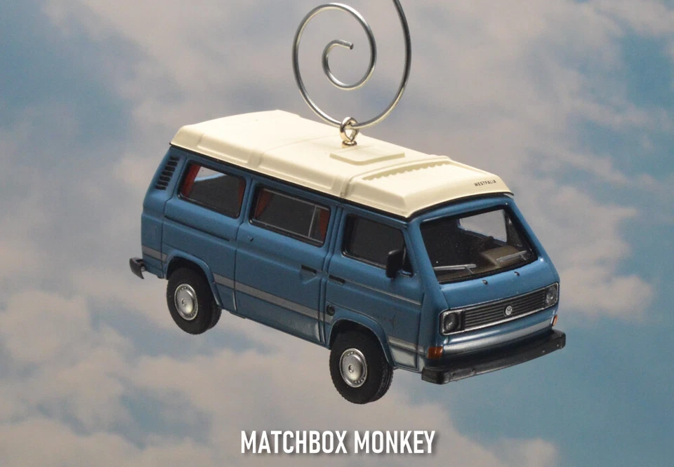 Autobús cámper Volkswagen azul vintage VW T3 adorno de Navidad Westfalia RV Westy Foto 4 de 4