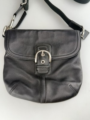 COACH Crossbody Black Leather Mini Soho Saddle Bag Buckle Purse