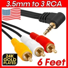 3.5mm to RCA Camcorder Video Cable 6 ft 3RCA Adapter Cable Male Audio Video Cord