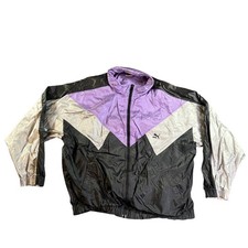 Vintage Puma Windbreaker Mens Large Black Purple Silver Colorblock Track Jacket