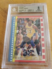 1987-88 Fleer Sticker Magic Johnson #1 Los Angeles Lakers HOF Beckett Grade 8.