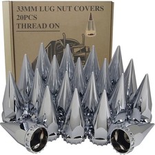 20pcs 33mm x 4 3/4" Thread On Spike Lug Nuts Covers,ABS Chrome Plastic Anti