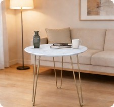 Round Accent Side Table with Metal Hairpin Legs Sofa End Coffee Table