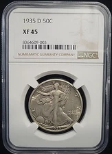 1935 D Walking Liberty Silver Half Dollar 50c NGC XF45 | See Pics