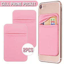2pcs ID/Credit Card Holder Cell Phone Wallet Pocket Sticker Self Adhesive Pink