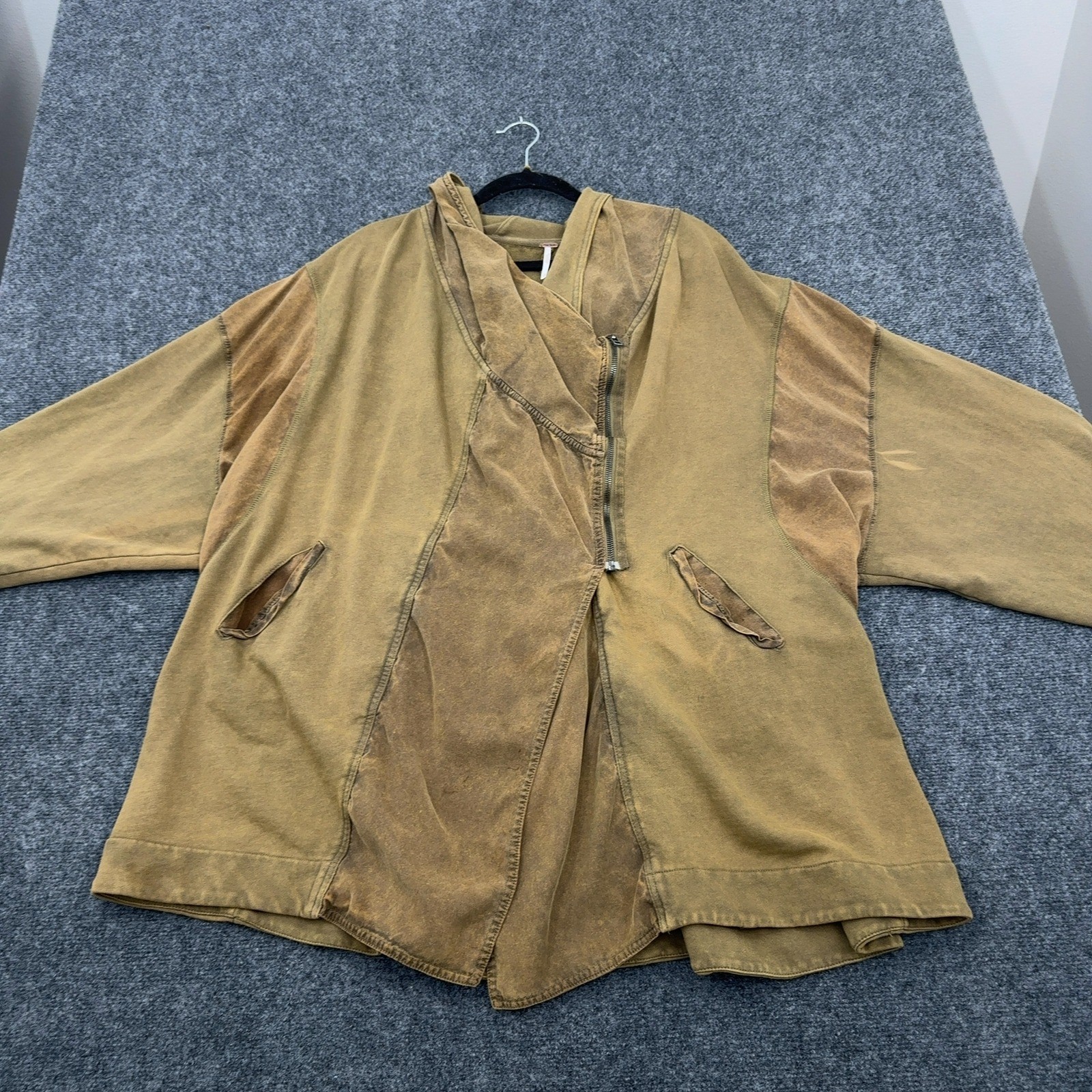 Free People Jacket Womens L Brown Cotton Blend Asymmetrical Zip Boho