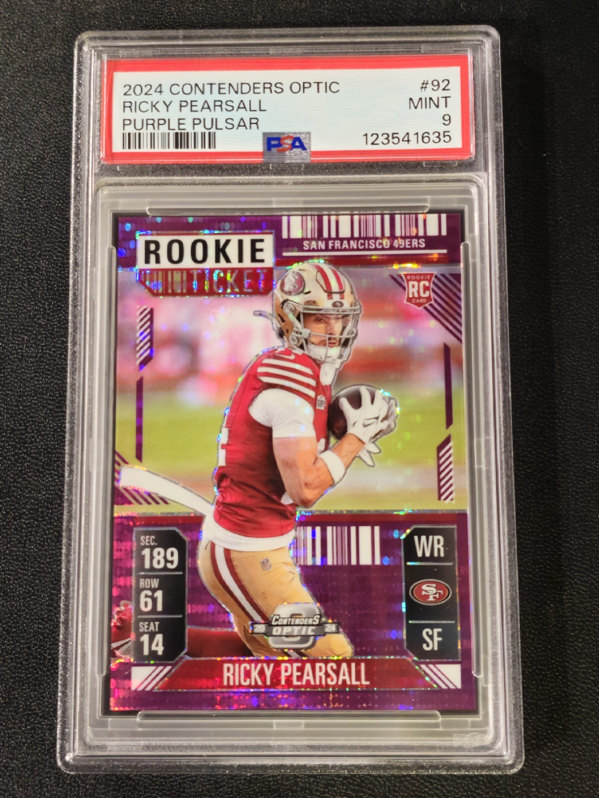 2024 PANINI CONTENDERS OPTIC PURPLE PULSAR #92 RICKY PEARSALL RC #16/37 🔥49ers