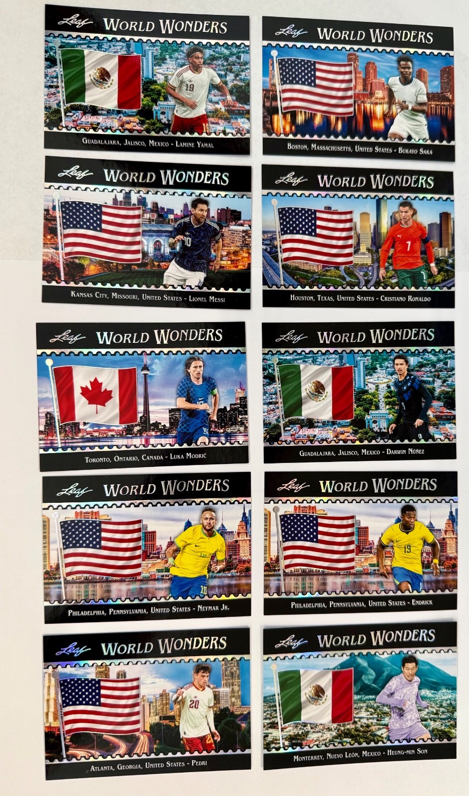 2026 Leaf World Wonders Soccer Complete 10 Card Set LIONEL MESSI YAMAL RONALDO
