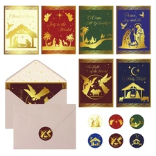24 Pack Religious Christmas Cards with Envelopes & Stickers, 5x7in Gold Foil ...