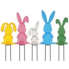 Metal Easter Yard Signs 5pcs with Stakes Welcome Bunny Garden Decorations