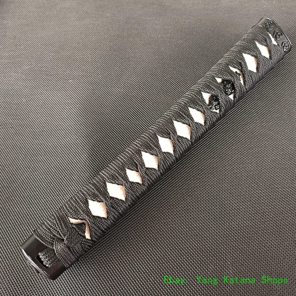 Mango de piel de rayo real de 26,5 cm Tsuka negro Ito para espadas Katana japonesas #1586 Foto 2 de 4