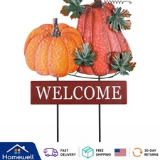 Vibrant Fall Decorations: 2-Pack Waterproof Pumpkin Welcome Stakes for Outdoors
